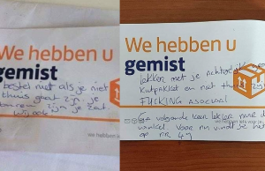12 boze briefjes van pakketbezorgers omdat niemand thuis is! Pakketbezorgers