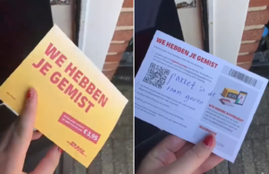 Gast filmt wat hij aantreft na DHL-briefje: “Pakket in de raam gooien”! DHL
