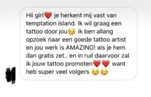 Temptation Island-‘bekendheid’ genadeloos afgewezen na vraag om gratis tatoeage!