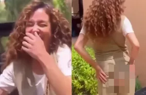 Katja Schuurman laat iets te enthousiast het gat in haar broek zien! Katja Schuurman