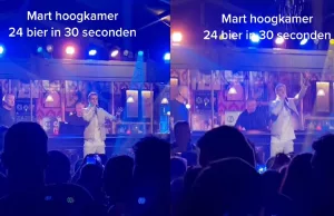 Zien: Mart Hoogkamer krijgt bij eerste optreden na rustpauze gelijk een bierdouche! Mart Hoogkamer