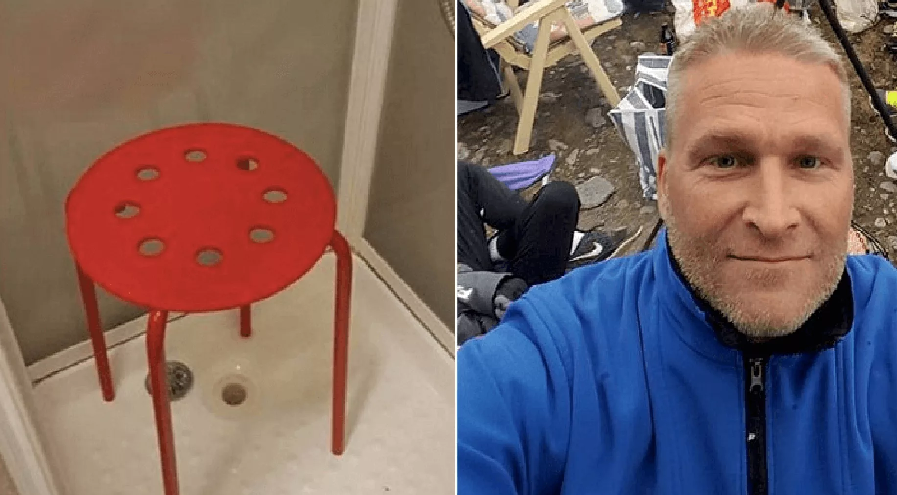 Zien Linker bal van man onder de douche klem in IKEAstoel!