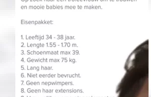 Gast op Tinder heeft bizarre eisenlijst met 15 punten: ‘Je mag niet eerder bevrucht zijn!’ Tinder