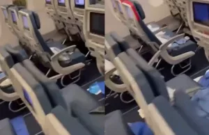 Video van diarree-ravage: Vliegtuig keert om nadat passagier het hele vliegtuig onder spuit! Vliegtuig