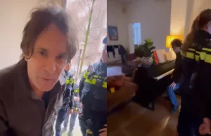 Politie valt huis Hans Teeuwen binnen, Hans speelt liedje op de piano tijdens huiszoeking! Hans Teeuwen