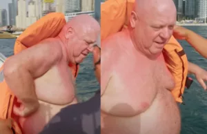 Peter Gillis in Dubai blijkt te dik voor een zwemvest en mag jetski niet op! Peter Gillis