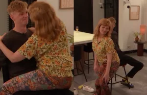 Kijkers Lang Leve de Liefde kijken vol verbazing Julia die onderuit gaat tijdens lapdance! Lang Leve de Liefde