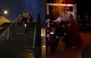 Sinterklaas zette Vandaag Inside op stelten en knalt buiten nog even van trap af met zijn fatbike! Sinterklaas