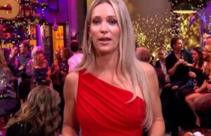 De jurk van Hélène Hendriks gaf nogal wat prijs tijdens Hélène’s Oudejaarsborrel: ‘Zo ordinair!’ Hélène Hendriks