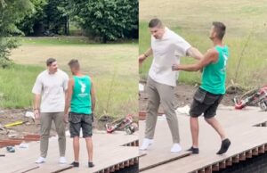 Beelden opgedoken van woeste Rico Verhoeven die bouwvakker de sloot in gooit! Rico Verhoeven