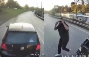 Stoertje doet brake check bij zwaarbeladen vrachtwagen en krijgt daar héél snel spijt van!