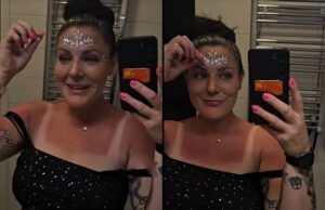 Rebecca heeft 12 uur staan dansen in de zon met versiering op haar voorhoofd