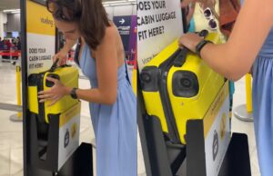 Arina moet 200 euro bijbetalen omdat haar koffertje nét te groot is, Arina houdt vol!