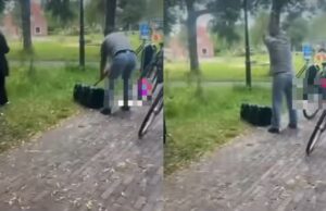 Knettergekke vent komt met bijl een einde maken aan een feestje in een parkje