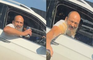 Driftkikker op de weg wil koffie op andere bestuurder gooien, mikt alles in zijn eigen gezicht