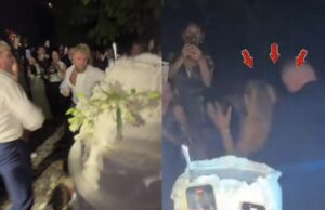 Drama bij bruiloft Logan Paul: Jutta Leerdam geraakt door rondvliegend stuk taart