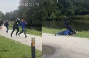 Relschopper op het Malieveld in Den Haag genadeloos gevloerd door ME’er