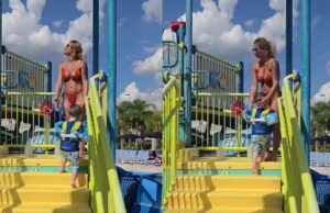 Moeder in waterpark krijgt om de een of andere reden miljoenen views op filmpje in waterpark