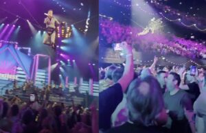 Mart Hoogkamer bekogeld met liters bier terwijl hij door Ziggo Dome vliegt en kan geen kant op