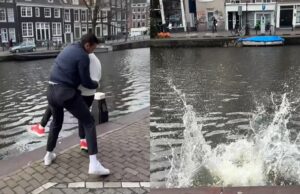 Fiets Dave Roelvink voor derde keer gestolen, Dave gooit fietsendief de gracht in