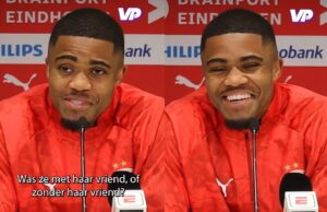 Jutta Leerdam op tribune PSV en aanvaller Myron Boadu vergeet direct dat hij een vriendin heeft