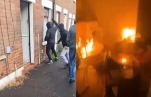 Zorgwekkende beelden uit Belfast van groep mannen die van deur tot deur gaan