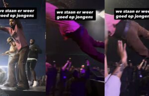Niemand vangt rapper Bokoesam tijdens stagedive op Lowlands, rapper duikt plat op de grond