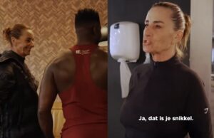 Heerlijk: Moeder Donny Roelvink op tv met haar mannelijke personal trainer en ze begint gelijk over zijn snikkel