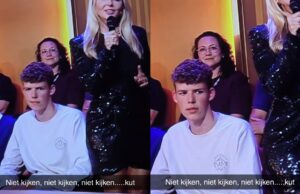 Gast probeert uit alle macht niet naar de billen van Chantal Janzen te kijken, maar faalt