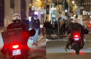 Franse motoragent vervoert relschopper als een stuk vee op zijn motor