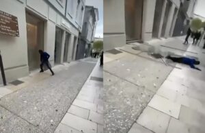Franse relschopper in ziekenhuis nadat enorm raam op hem valt dat hij probeert te vernielen